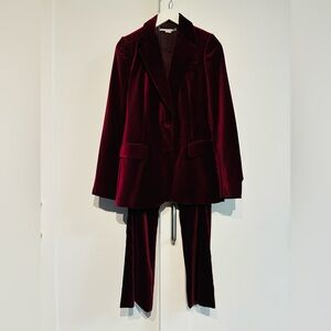 Stella McCartney IT36 XS🍷 Rich Burgundy Velvet Suit Blazer & Pants Set